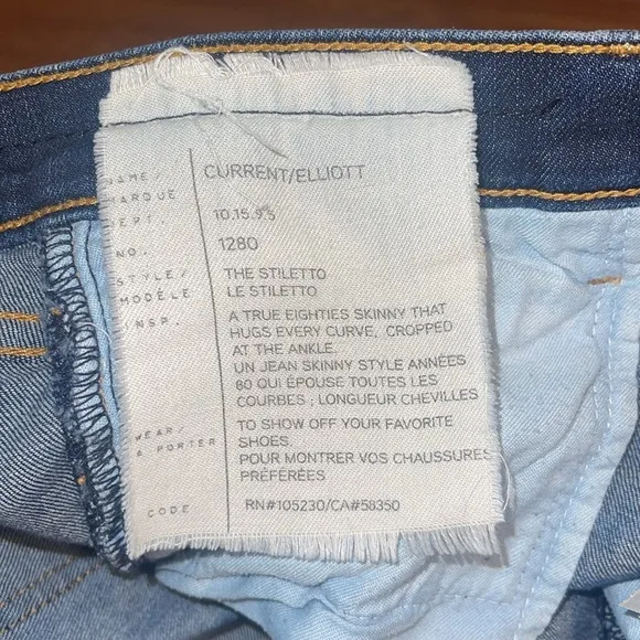 Current/Elliott ladies The Stiletto Townie Skinny jeans. Size 25.
