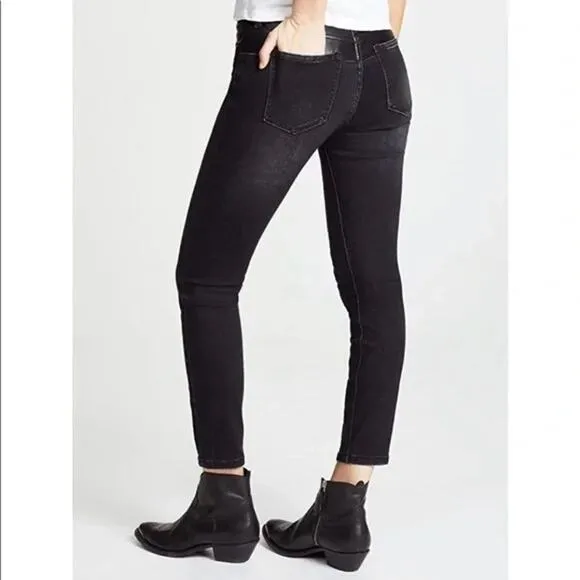 Current/Elliott The Fused High Waist Stiletto Jean Rocco Black Leather Size 25