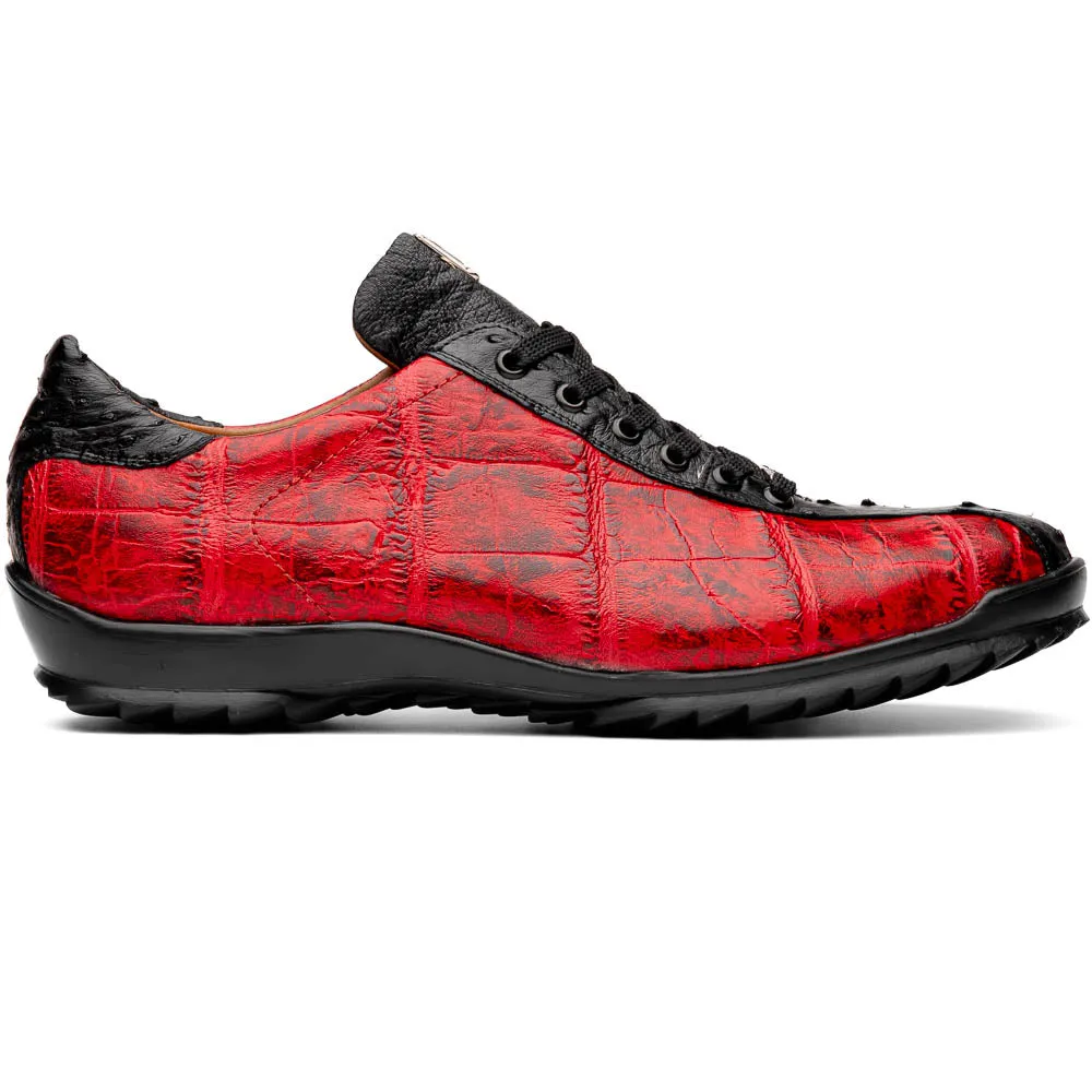 Marco Di Milano Saulo Black Cherry Exotic Ostrich and Alligator Casual Sneakers
