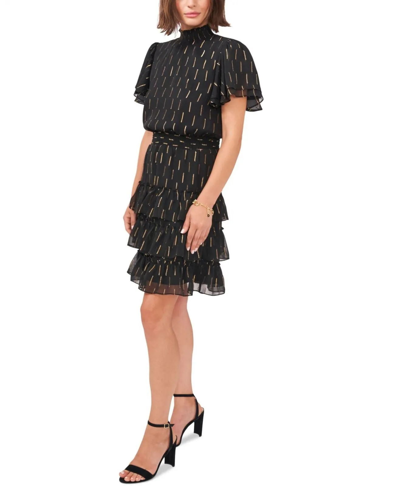 Msk Womens Printed Tiered Smocked-Waist Flutter-Sleeve Dress 165484868b3ec1