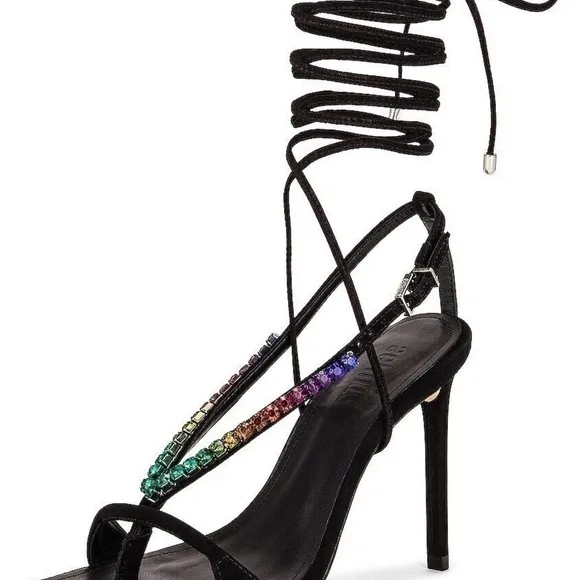 NEW Schutz Vikki Crystals Black Lace Up Open Toe High Heel Sandals SIZE 7