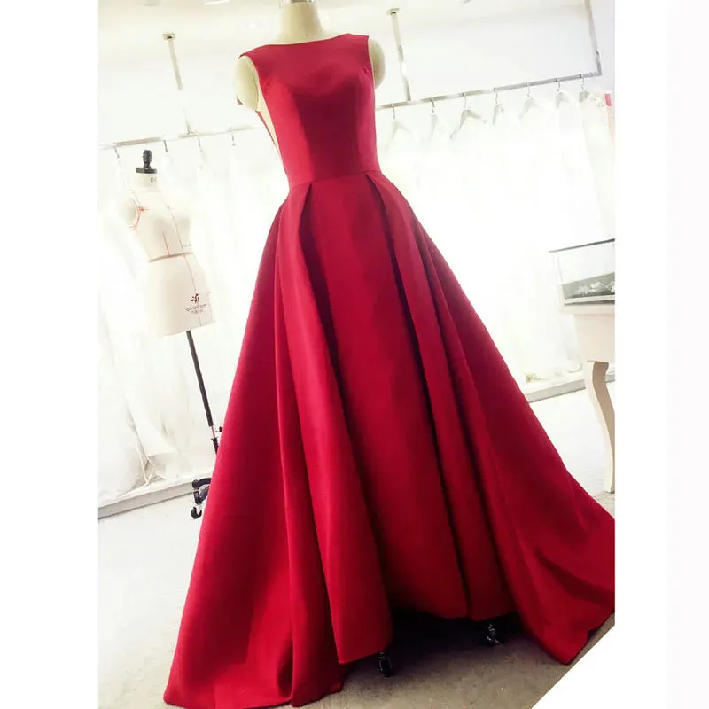 Roycebridal Evening Dress Long Red Elegant Satin Backless Prom Party Dresses Evening Gown Abendkleider Abiye Robe De Soiree