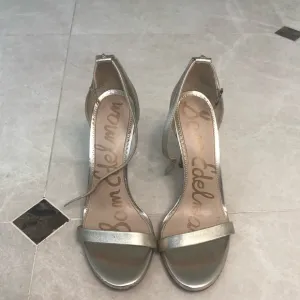 Sam Edelman Gold Metallic Patti Ankle-Strap Leather Stiletto Sandal