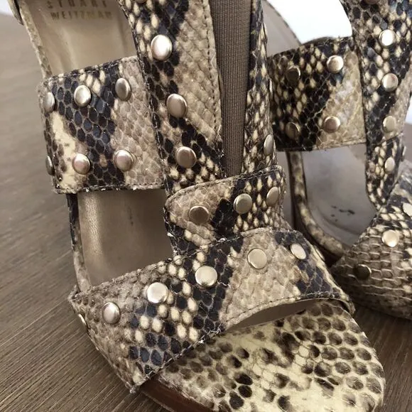 Stuart Weitzman Snakeskin Leather Heels Womens 7 Airforce Roccia Stud Stiletto