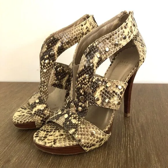 Stuart Weitzman Snakeskin Leather Heels Womens 7 Airforce Roccia Stud Stiletto
