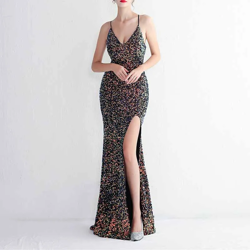 Women Sphagetti Strap Sequin Party Dres Formal Event Dress