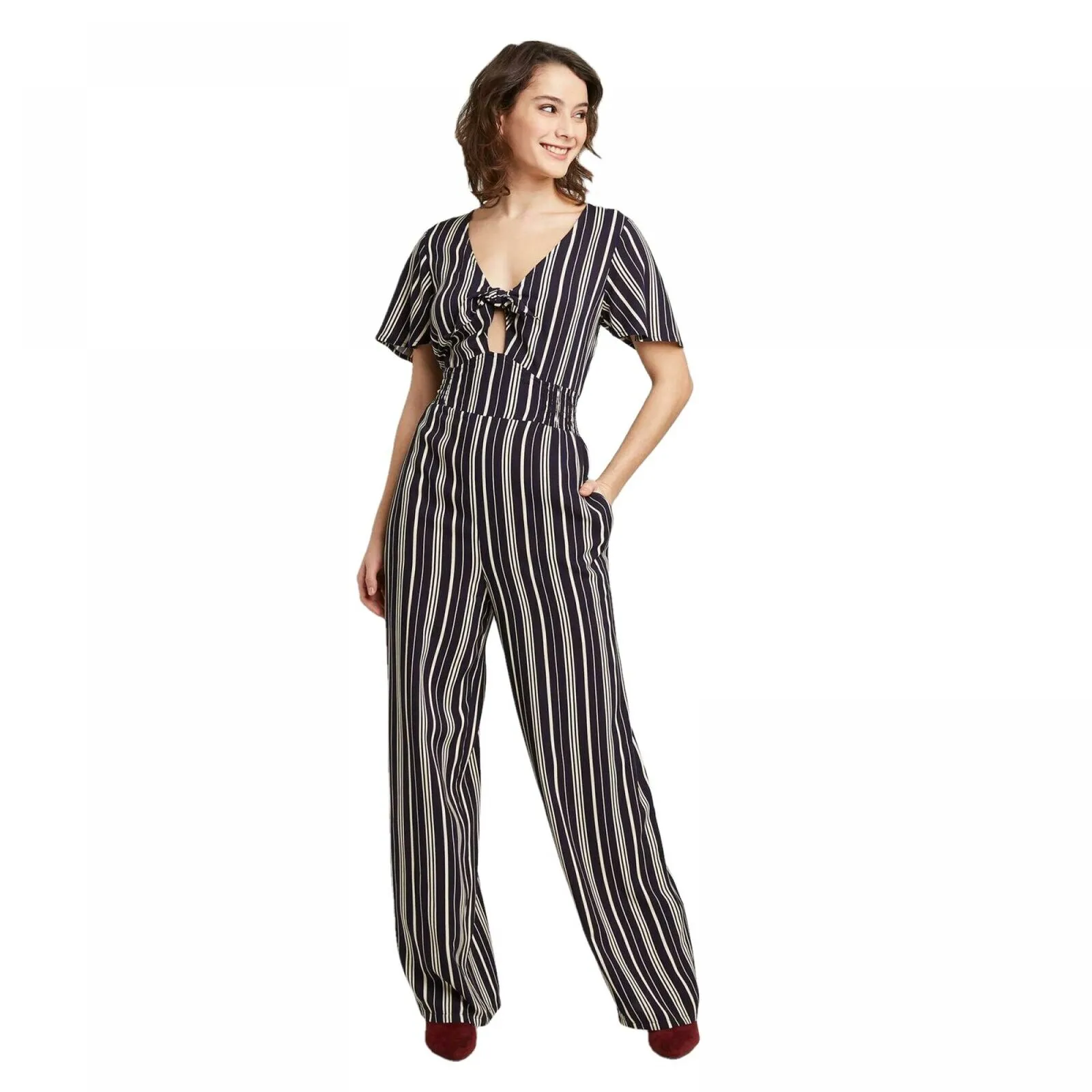 Xhilaration Short Sleeve V-Neck Tie Front Cutout Jumpsuit